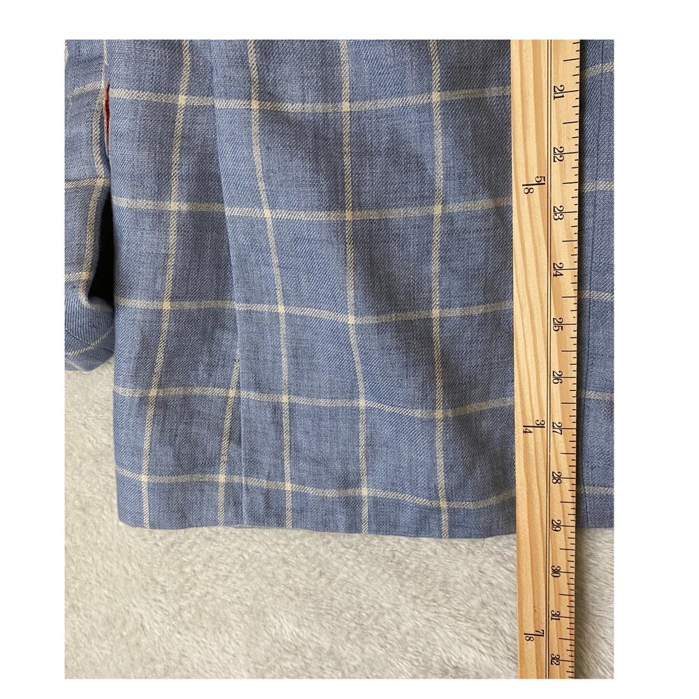 Tallia Mens Windowpane Plaid Elbow Patch Linen Blazer Sport Coat 38R Blue Check - Picture 13 of 14